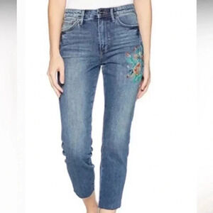 Sam Edelman Mary Jane Embroidered High Rise Straight Crop Jean Harlin